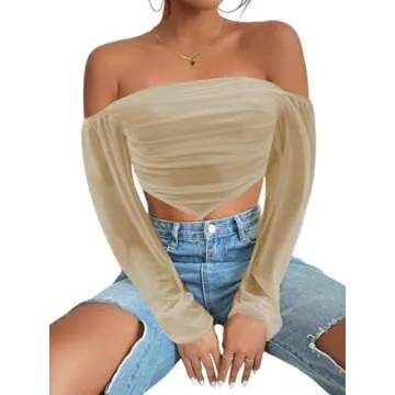 Avanova Off Shoulder Crop Top - Chic Khaki Style