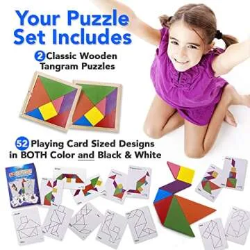 3 Bees & Me 2 Wooden Tangram Shapes Puzzle Toys with 52 Pattern Cards for Kids and Adults - Montessori Wood Toy, STEM Shape Puzzles Manipulatives Games, Educational Tangrams for Kids