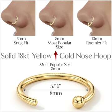 Body Candy 18k Gold Nose Hoop Ring, Hypoallergenic Nose Jewelry - Handmade in USA, 20 Gauge 5/16"