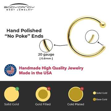 Body Candy 18k Gold Nose Hoop Ring - Handmade Elegance