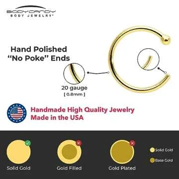 Body Candy 18k Gold Nose Hoop Ring - Handmade Elegance
