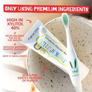 Jack N' Jill Natural Toddler Toothpaste for Baby, Kids and Infants 6 Months & Up, Fluoride Free Training Toothpaste for Toddlers 1-3, 40% Xylitol, BPA Free - Flavor Free, 1.76 Fl Oz (Pack of 1)