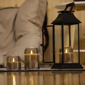 volnyus Grey Glass Flameless Candles Set of 3 (Φ 4" H 4" 5" 6") with Remote Battery Operated Flicke...