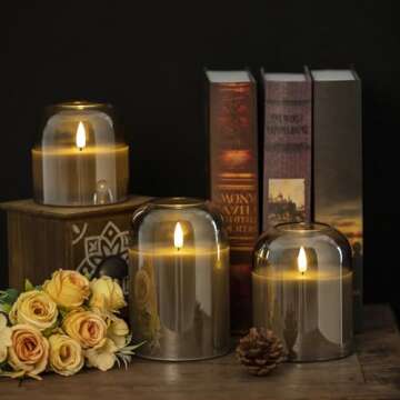 Volnyus Grey Glass Flameless Candles Set with Remote
