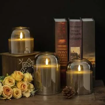 Volnyus Grey Glass Flameless Candles Set with Remote