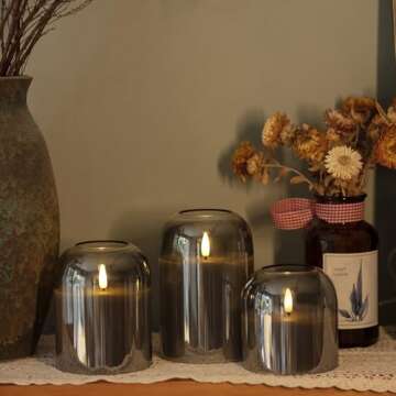 Volnyus Grey Glass Flameless Candles Set with Remote