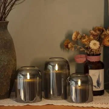 Volnyus Grey Glass Flameless Candles Set with Remote