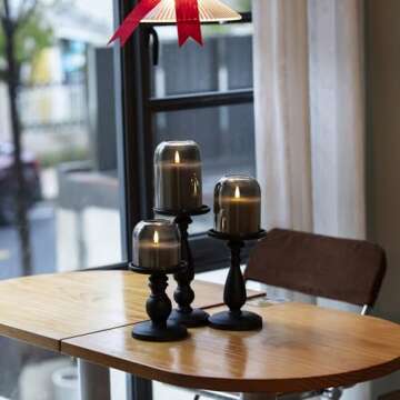 Volnyus Grey Glass Flameless Candles Set with Remote