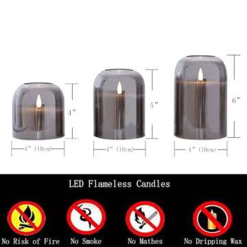 Volnyus Grey Glass Flameless Candles Set with Remote