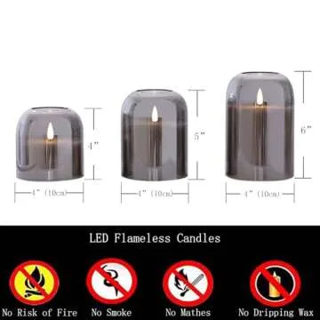 Volnyus Grey Glass Flameless Candles Set with Remote