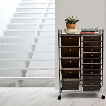 Seville Classics 15-Drawer Multipurpose Mobile Rolling Utility Storage Organizer Cart, Translucent Black