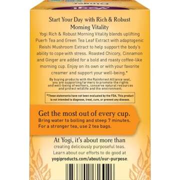 Yogi Tea Rich & Robust Morning Vitality Tea - 16 Tea Bags per Pack (4 Packs) - Organic Adaptogen Tea...