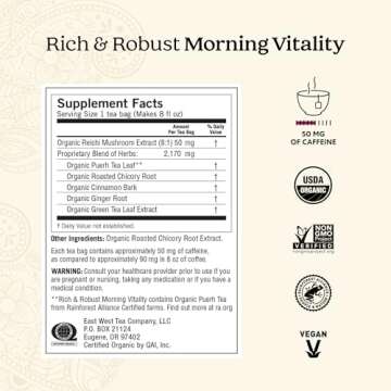Yogi Tea Rich & Robust Morning Vitality Tea - 16 Tea Bags per Pack (4 Packs) - Organic Adaptogen Tea Perfect for the Morning - Includes Puerh Tea Leaf, Roasted Chicory Root, Cinnamon Bark & More