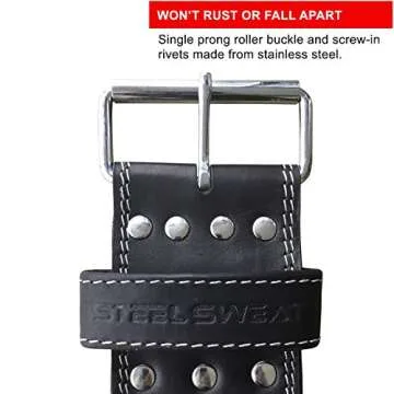 Steel Sweat Powerlifting Belt for Weight Lifting - 4" Wide by 10mm Thick - Single Prong Heavy Duty Adjustable Weightlifting Belt, High Grade Leather - BOLT Black Large
