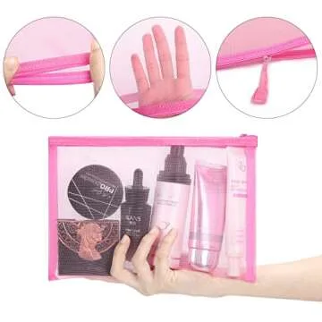 Sinzip 12 Pieces Zipper Nylon Mesh Pouch, Mesh Cosmetic Bags Makeup Bags Pencil Case, Multipurpose Travel Bags for Cosmetic School Office Supplies and Travel Accessories (Pink, A5)