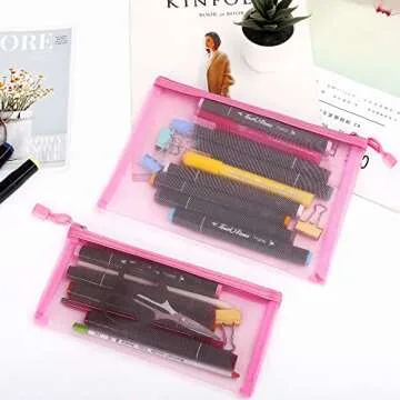 Sinzip 12 Pieces Zipper Nylon Mesh Pouch, Mesh Cosmetic Bags Makeup Bags Pencil Case, Multipurpose Travel Bags for Cosmetic School Office Supplies and Travel Accessories (Pink, A5)