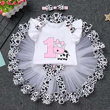 IBTOM CASTLE Kids Cake Smash Outfit Baby Girls 1st Birthday Cows Farm Theme Princess Romper+Tutu Ski...