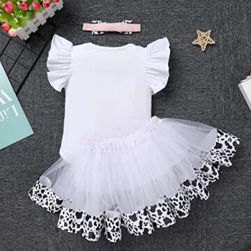 IBTOM CASTLE Kids Cake Smash Outfit Baby Girls 1st Birthday Cows Farm Theme Princess Romper+Tutu Skirt+Headband 3PCS Clothes Set Fancy Dress Up Halloween Cosplay Costume Cows 1T