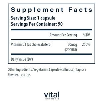 Vital Nutrients Vitamin D 2000 IU | Vitamin D3 Supplement | Healthy Bones, Teeth, Muscles*| Cellular...