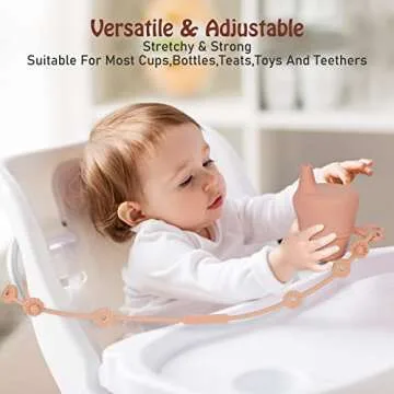 Toy Straps for Baby, Silicone Pacifier Clips Adjustable Stretchable Sippy Cup Straps for Strollers, High Chair, Cribs, Hanging Baskets, Shopping Trolley, Car Seat, Bags (Ether+Sage+Apricot+Muted)