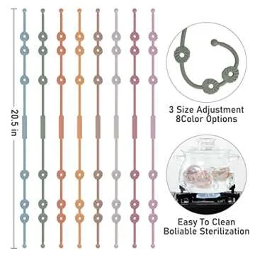 Toy Straps for Baby, Silicone Pacifier Clips Adjustable Stretchable Sippy Cup Straps for Strollers, High Chair, Cribs, Hanging Baskets, Shopping Trolley, Car Seat, Bags (Ether+Sage+Apricot+Muted)