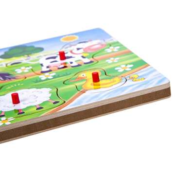 Farm Animals Sound Puzzle, Wooden Peg Puzzles with Sound for Toddlers and Preschoolers Ages 2yrs+, Kids Educational Learning Peg Puzzles Toy Gift (6pcs)