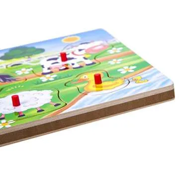 Farm Animals Sound Puzzle, Wooden Peg Puzzles with Sound for Toddlers and Preschoolers Ages 2yrs+, Kids Educational Learning Peg Puzzles Toy Gift (6pcs)