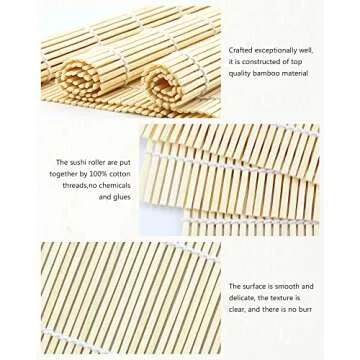 JIALEEY Bamboo Sushi Rolling Mat, 9.5x9.5 Inch, 6 PCS Set