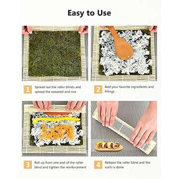 JIALEEY Bamboo Sushi Rolling Mat, 9.5x9.5 Inch, 6 PCS Set