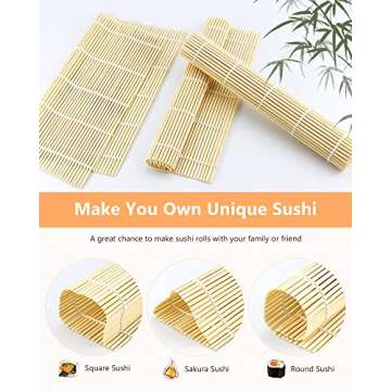 JIALEEY Bamboo Sushi Rolling Mat, 9.5x9.5 Inch, 6 PCS Set
