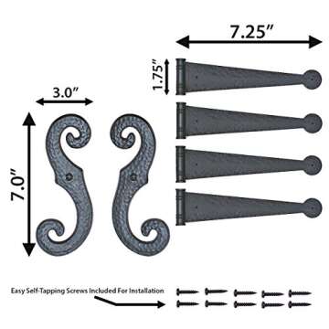 Decorative Vinyl Shutter Hinges and S Holdback Hooks for Exterior Decorative Shutters, Black (Set)