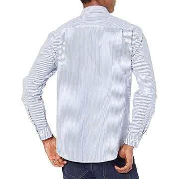 Amazon Essentials Men's Regular-Fit Long-Sleeve Casual Poplin Shirt, Blue White Vertical Stripe, Large