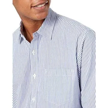 Amazon Essentials Men's Regular-Fit Long-Sleeve Casual Poplin Shirt, Blue White Vertical Stripe, Large
