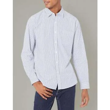 Amazon Essentials Men's Regular-Fit Long-Sleeve Casual Poplin Shirt, Blue White Vertical Stripe, Large