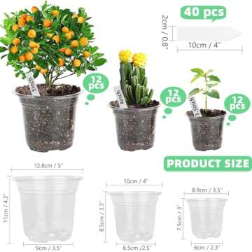 LOCONHA Small Plastic Plant Nursery Pot/Pots (36 Packs 5/4/3.5 Inch Plant Pot and 40 Plant Labels) S...