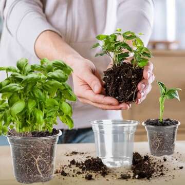 LOCONHA Small Plastic Plant Nursery Pot/Pots (36 Packs 5/4/3.5 Inch Plant Pot and 40 Plant Labels) Seedlings Flower Plant Container (Transparent) Seed Starting Pots Indoor Outdoor