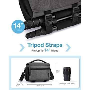 BAGSMART Small Camera Bag for Photographers, Compact Camera Shoulder Bags for DSLR/SLR/Mirrorless Cameras, Waterproof Crossbody Camera Case with Tripod Holder, Grey