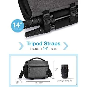 BAGSMART Small Camera Bag for Photographers, Compact Camera Shoulder Bags for DSLR/SLR/Mirrorless Cameras, Waterproof Crossbody Camera Case with Tripod Holder, Grey