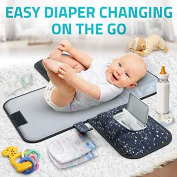 Portable Baby Diaper Changing Pad - w/Soft Built-in Pillow & Strap for Strollers - Comfortable, Ligh...
