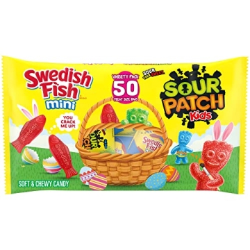 SOUR PATCH KIDS and SWEDISH FISH Mini Soft & Chewy Easter Candy Variety Pack, Bulk Candy, 50 Snack P...