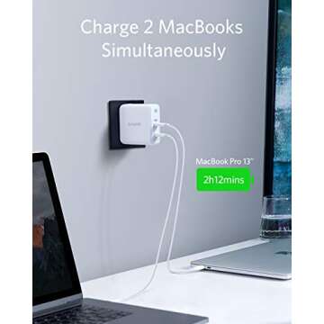 USB C, Anker, GaN & PIQ 3.0 2-Port Type-C Charger with Intelligent Power Allocation, PowerPort III 2-Port 60W, US/UK/EU Plug for Travel, for MacBook, iPad Pro, iPhone, Galaxy and More