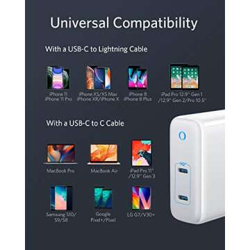 USB C, Anker, GaN & PIQ 3.0 2-Port Type-C Charger with Intelligent Power Allocation, PowerPort III 2-Port 60W, US/UK/EU Plug for Travel, for MacBook, iPad Pro, iPhone, Galaxy and More