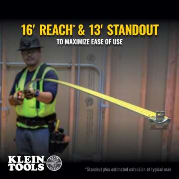 Klein Tools 9216 Tape Measure, Heavy-Duty Measuring Tape with 16-Foot Double-Hook Double-Sided Nylon Reinforced Blade, with Metal Belt Clip