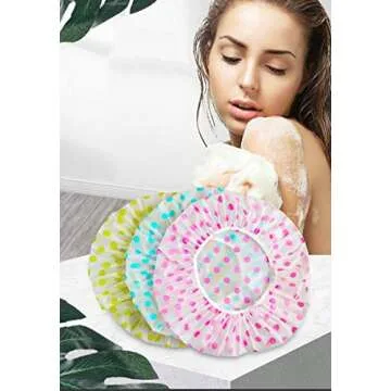 TCOTBE 6 Pieces Waterproof EVA Plastic Shower Cap,Elastic Reusable Bathing Cap,Beauty Salon Spa Lace Elastic Band Flower Printed Hat Environmental Protection Hair Bath Caps