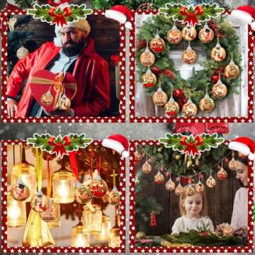 Outus 16 Pcs Christmas Tree Ornaments Ball Vintage Christmas Decorations for Tree Vintage Style Santa Claus Snowman Hanging Ornaments Farmhouse Home Fireplace Decoration Holiday Party Favors