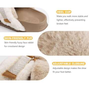 KuaiLu Women's Fuzzy Cross Band Platform Slippers