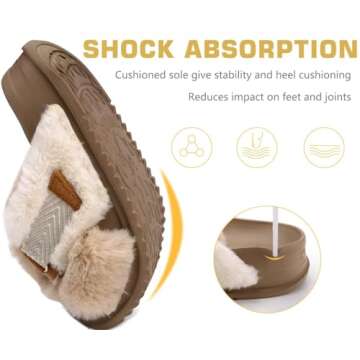 KuaiLu Women's Fuzzy Cross Band Platform Slippers
