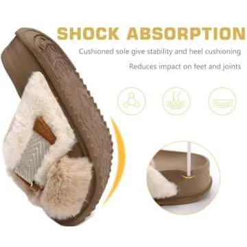 KuaiLu Women's Fuzzy Cross Band Platform Slippers