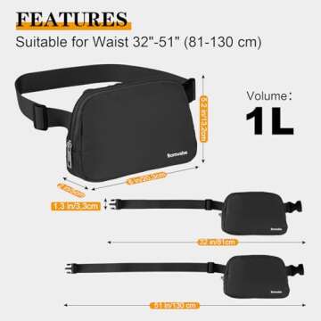 Bomvabe Black Fanny Pack for Women Girls Boys Teens, Crossbody Bag with Adjustable Strap 32" to 51",...