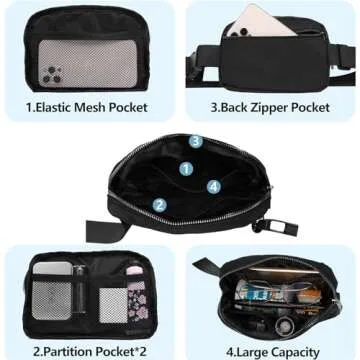 Bomvabe Black Fanny Pack for Women Girls Boys Teens, Crossbody Bag with Adjustable Strap 32" to 51", 1L Mini Belt Bag, Small Waist Bag Lightweight for Travel Sport Running Cycling Hiking